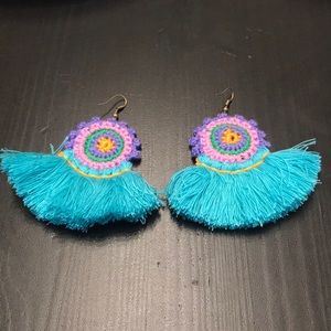 Teal Bohemian Tassel Earrings